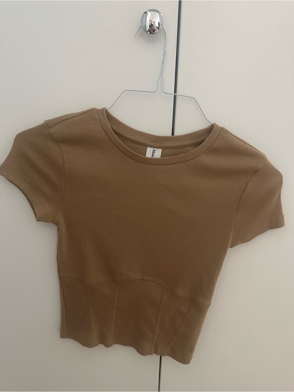 Abound Tan Ribbed Short Sleeve Crop Tee